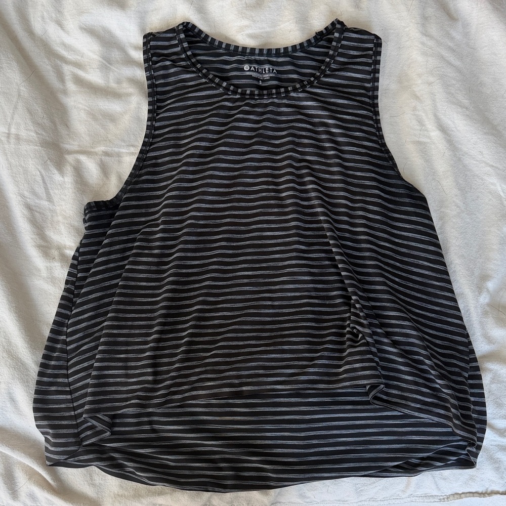 Athleta Black and Gray Striped Tank Top